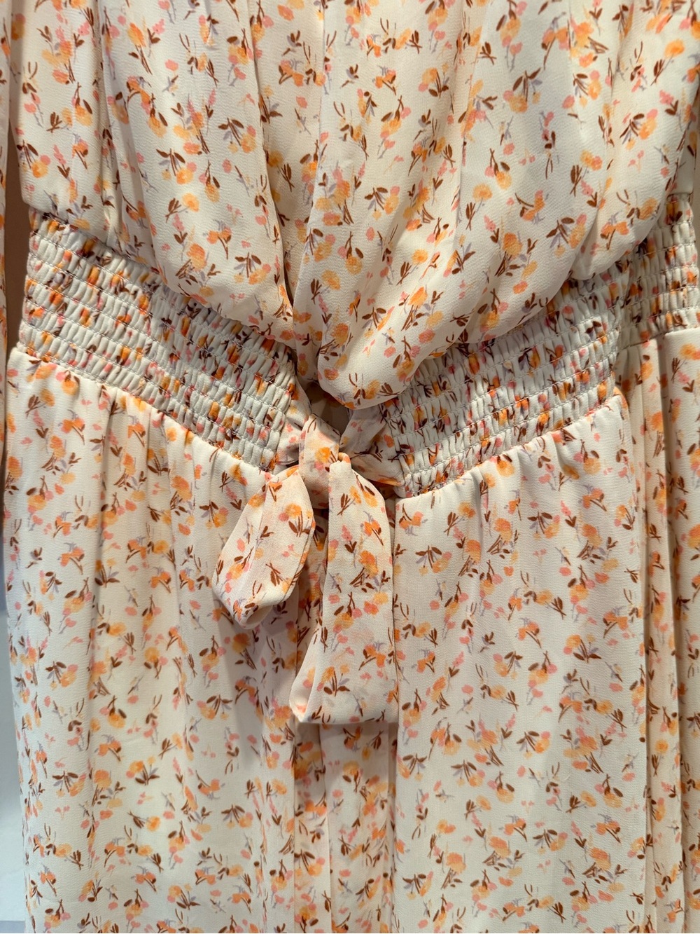 Luxology Long-Sleeve Floral Maxi High Low Dress in Cream and Coral Pink - Picture 5 of 8